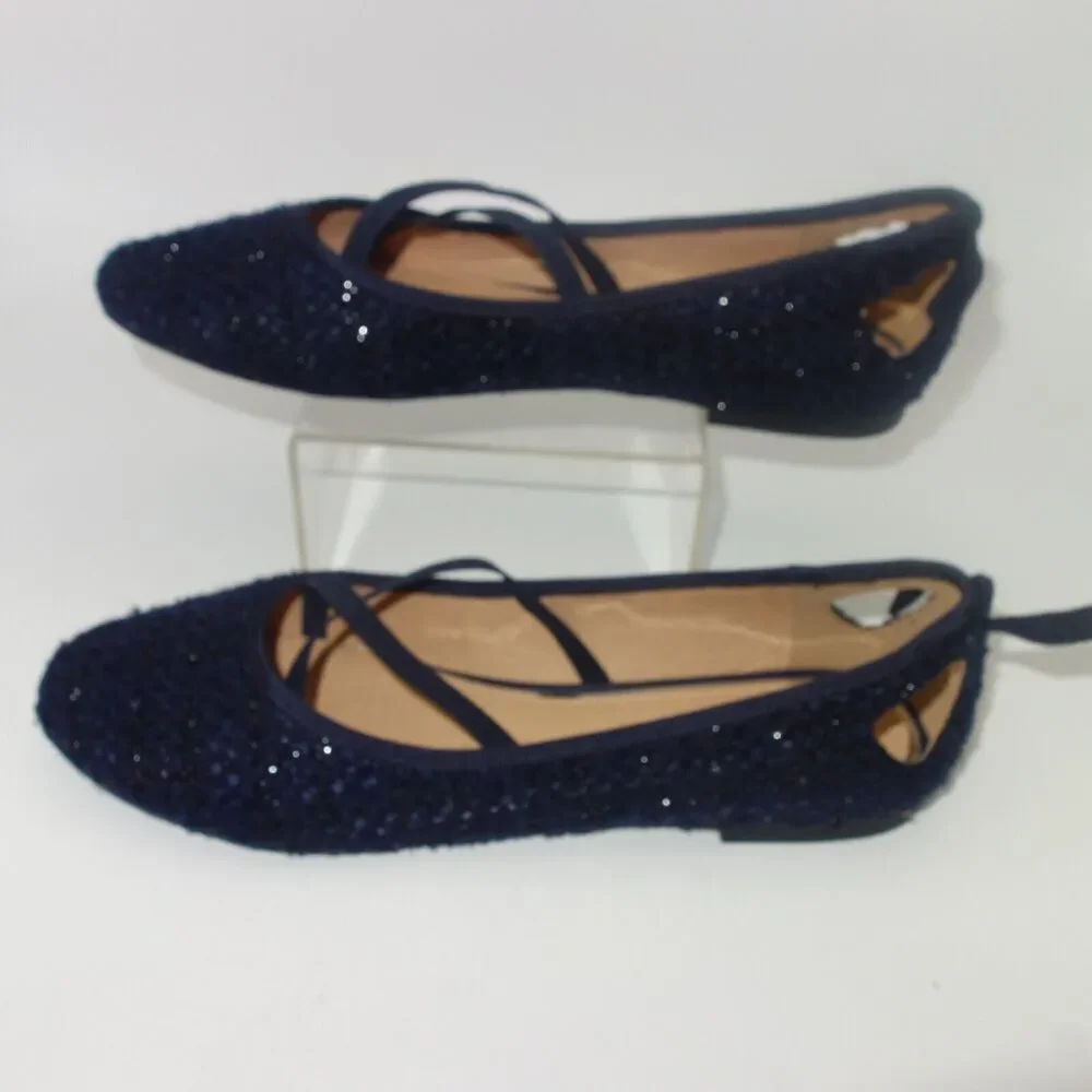 NEW Athena Alexander Blue Tweed Strap Ballet Flat Shoes Saint Paul Women's 7.5